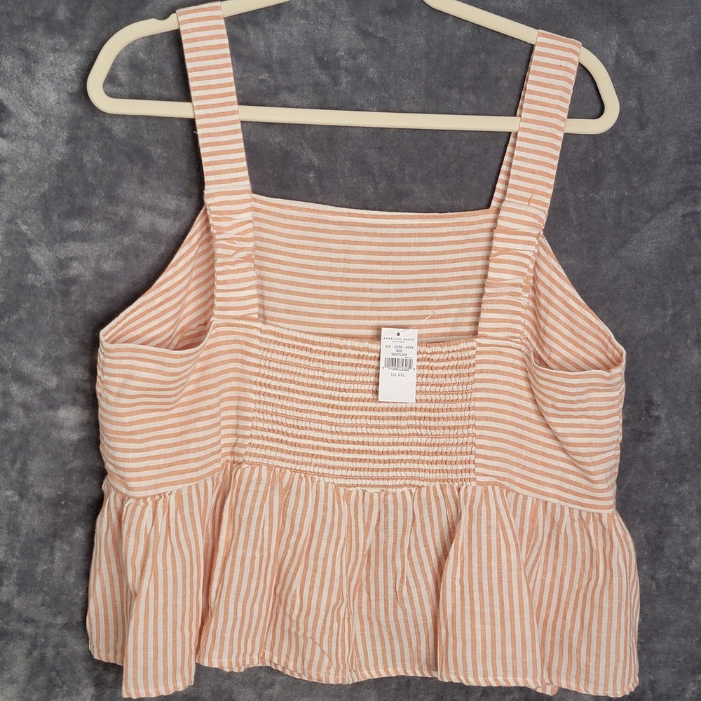 American Eagle Peplum Tank Womens XXL Peach Striped Cotton Linen Blend - Picture 2 of 12